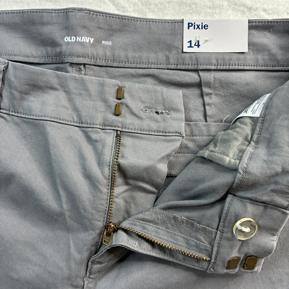Old Navy Pixie Mid Rise Gray Twill Pants Women Size 14 New With Tags - Picture 8 of 16